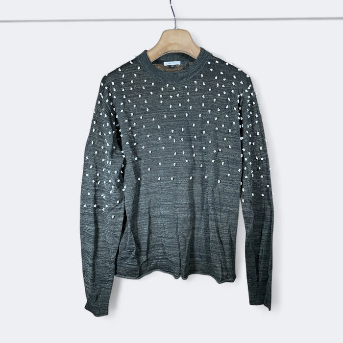 Knitted Green Sweater White Stones