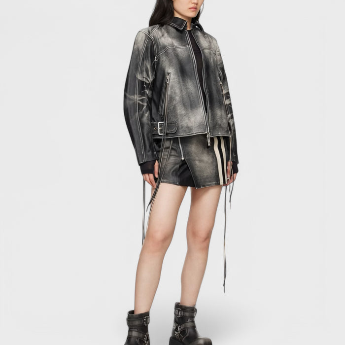 Rouge Black Stripe Leather Skirt