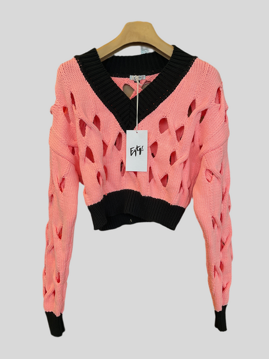 Knitted Cropped Sweater Pink/Black