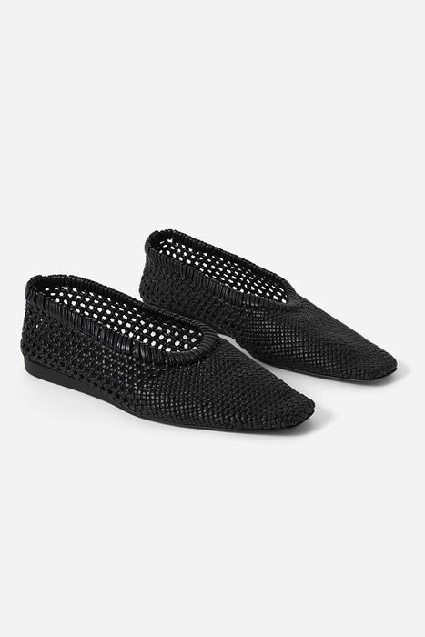 Mesh Leather Ballerinas Black