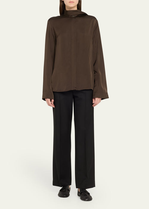 Scarf collar satin blouse