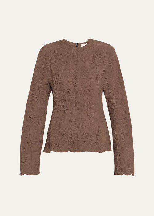 Long-sleeved crinkle top brown
