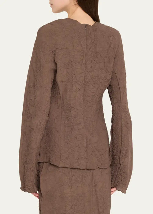 Long-sleeved crinkle top brown