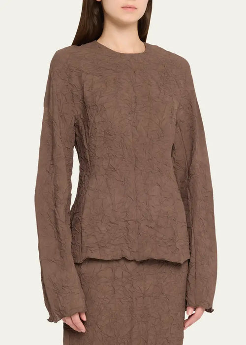 Long-sleeved crinkle top brown