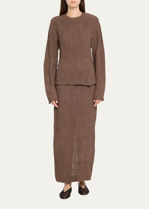 Mid-length crinkle skirt brown