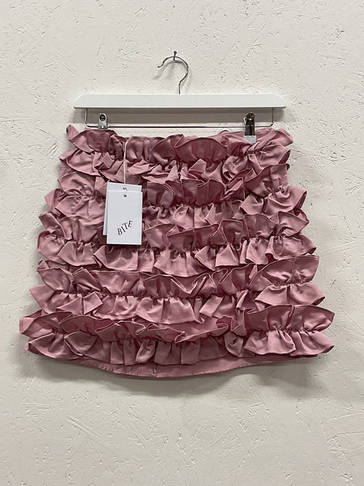 Pink mini organic silk frill skirt