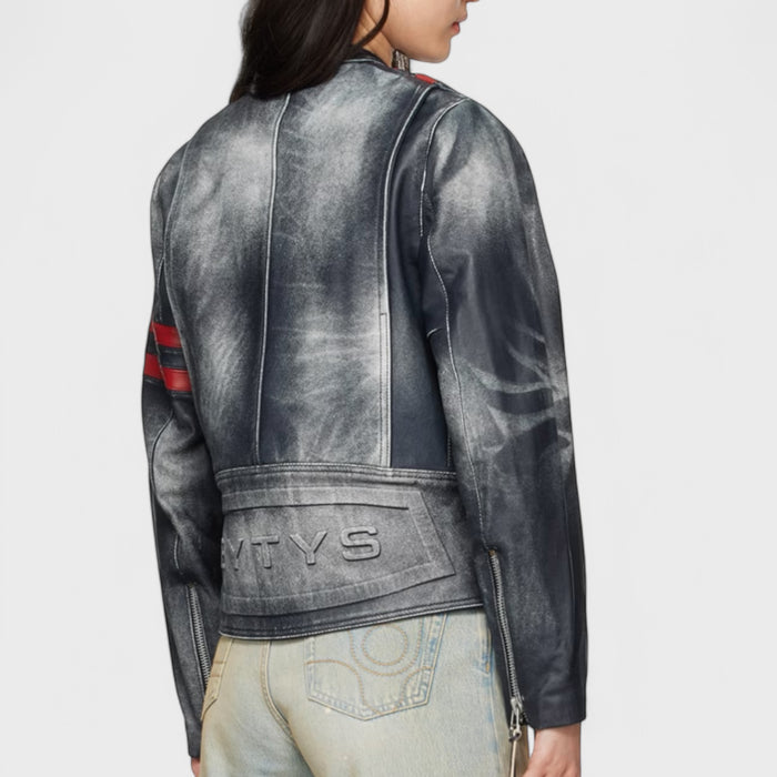 Damon Navy Stripe Leather Jacket