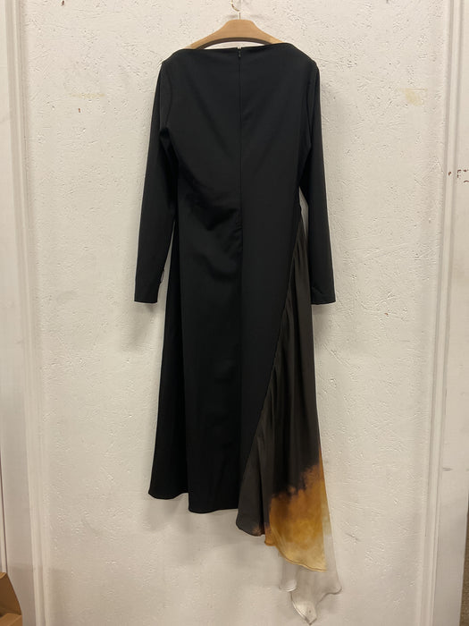 Black Dress with Printed Silk Train.