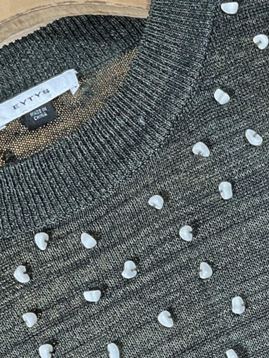 Knitted Green Sweater White Stones