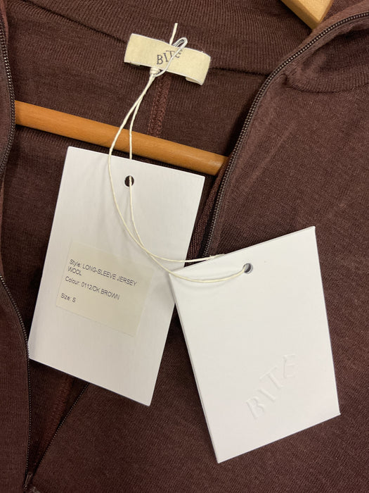 Dark brown long-sleeve jersey wool with zipper