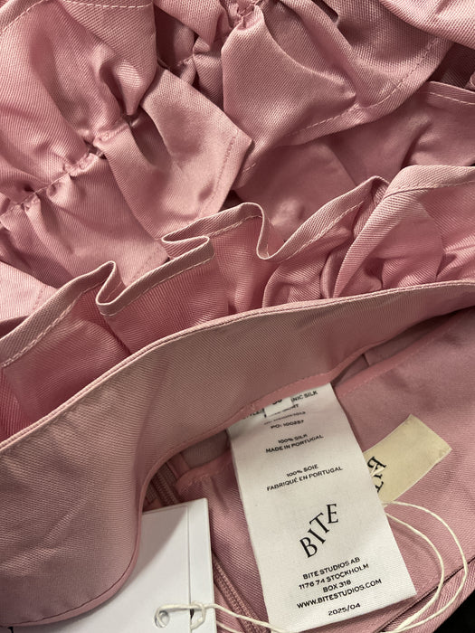Pink mini organic silk frill skirt