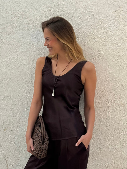 Carla Satin Top Brown