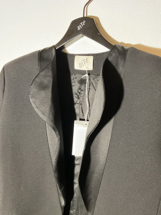 Black Wool Petal Coat with Silk Lapels