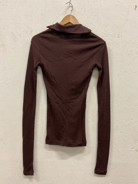Dark brown long-sleeve jersey wool with zipper