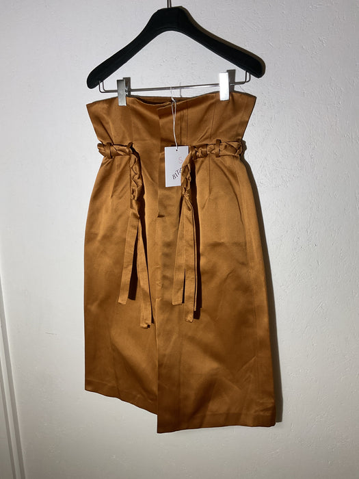 High Waist Belted Heavy Satin Skirt
