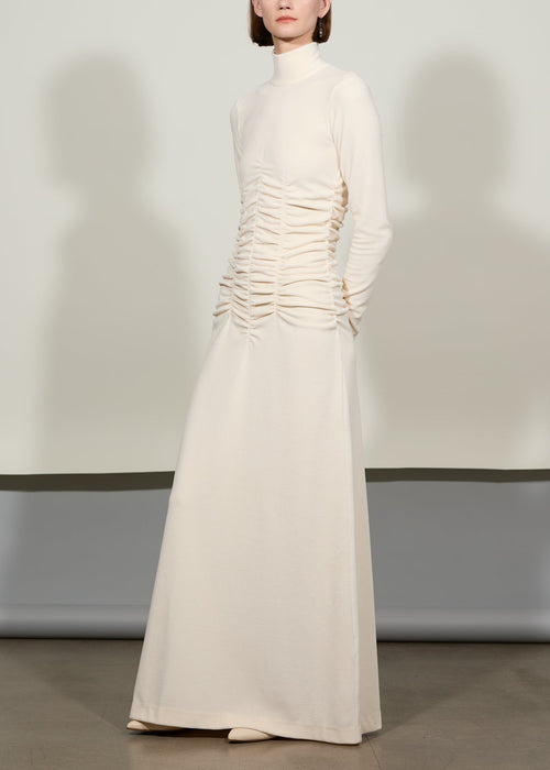 High Neck Ruche Velvet Dress