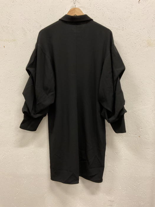 Pleated Sleeve Wool Crepe Shirt-dress