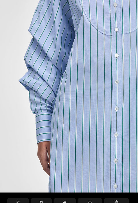 Striped Pleated Sleeve Shirt Dress