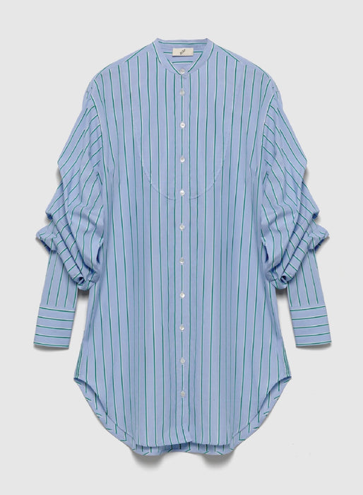 Striped Pleated Sleeve Shirt Dress