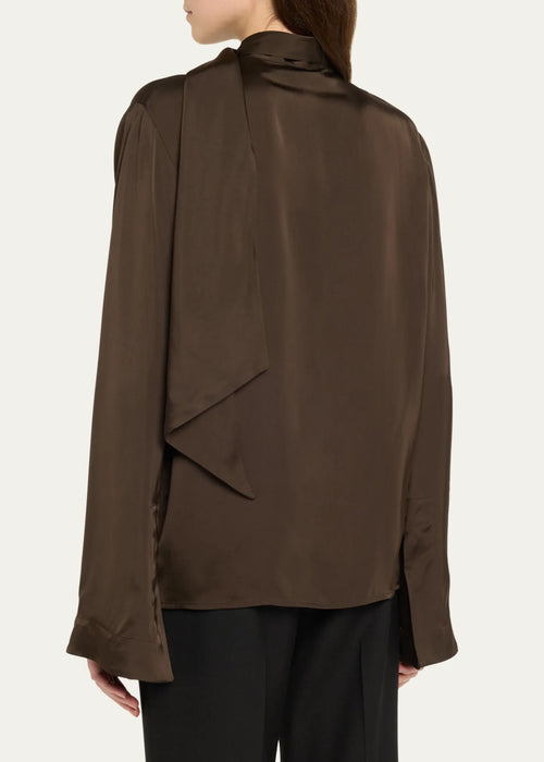 Scarf collar satin blouse