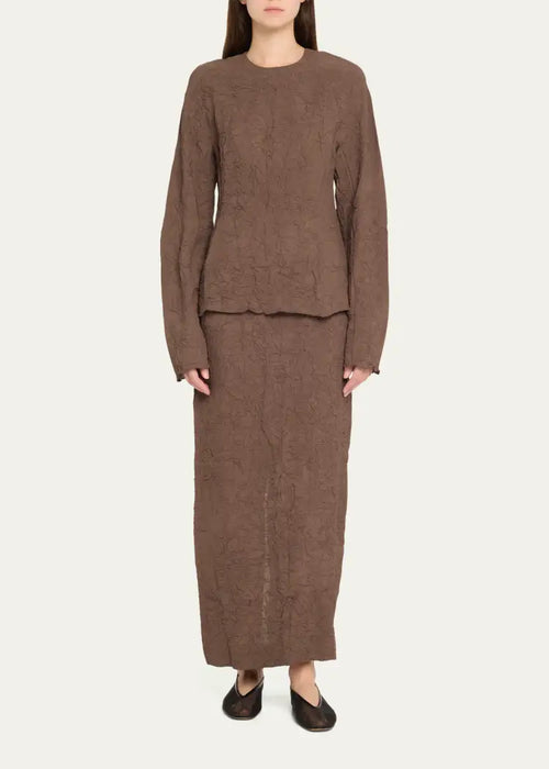 Long-sleeved crinkle top brown