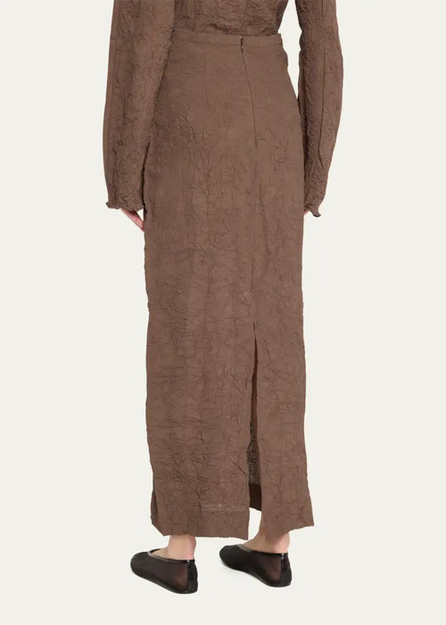 Mid-length crinkle skirt brown
